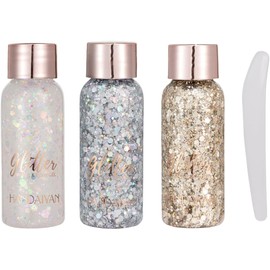 Brillos para la Cara, Set de 3 Geles con Escamas de Sirena, Glitter para Cabello y Cuerpo con Lentejuelas, Diamantina para Maquillaje de Fiesta y Festivales (A)