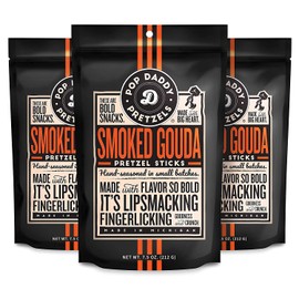 Pop Daddy Flavored Pretzels Sticks, Healthy Gourmet Pretzels Snacks, 7.5oz Individual Bags, 3 Pack, Smoked Gouda