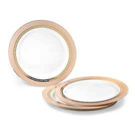 " OCCASIONS " 200pcs set (25 Guest)-Wedding Disposable Plastic Plates & cutlery - 10.5'', 7.5'' +paper napkins, Gold rim cups & Silverware (Ritz Blush and Gold)