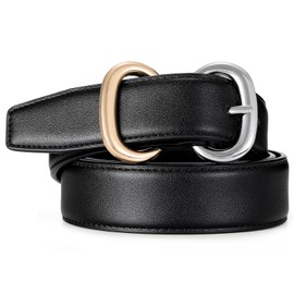 XZQTIVE Women Leather Belt for Jeans Pants Fashion Ladies Faux Leather Dress belt with Gold Silver Buckle, Black, 120cm