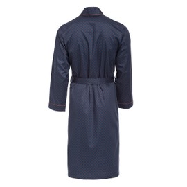 LEVERIE Men's Elegant Dressing Gown / Sporty Bathrobe (Made in EU) Sauna Gown, Dressing Gown Dots Dark Blue/Orange