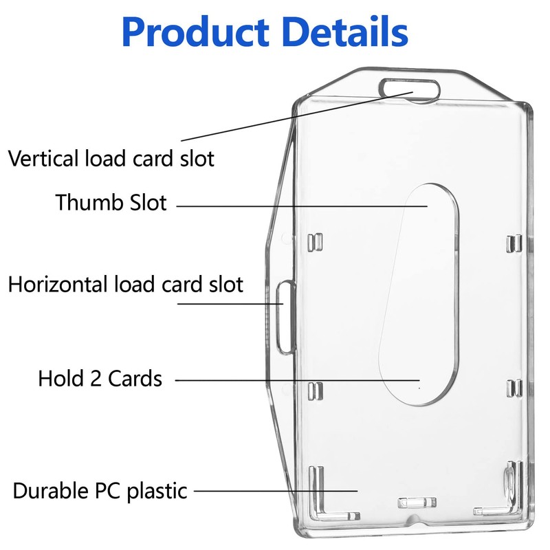 2 Pack Hard Plastic Badge Holder, Dual-Sided Horizontal and Vertical