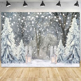 Msocio 7x5ft Polyester Winter Backdrop Christmas Forest Snowy Pine Tree Wonderland Photography Background for Xmas Holiday New Year Party Decorations Banner Portrait Studio Booth Photobooth Props