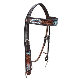 CHALLENGER Horse Western Floral Tooled Laced Browband Tack Bridle Headstall 78HR03HB