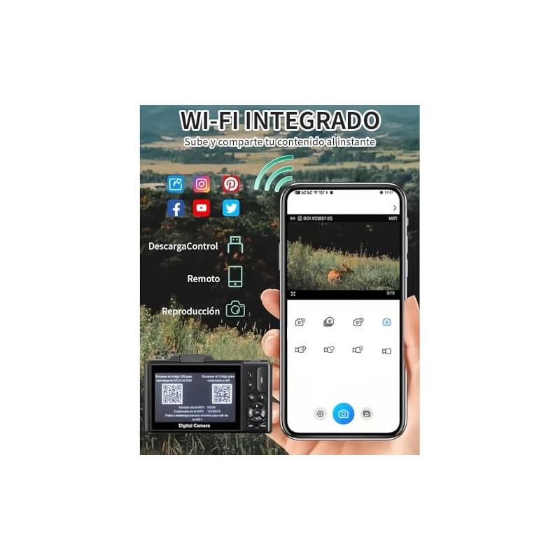 YBB Camara Digital 5K 75MP con WiFi y Pantalla Abatible