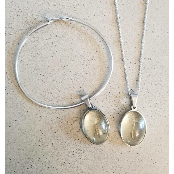 Kelen Designs One Natural Dandelion Wish Pendant with Bangle Bracelet