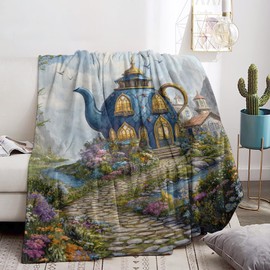 Bidesk Teapot Shaped House Blanket - Ultra Soft, Cozy, Lightweight, Warm & Fuzzy Flannel Throw Blankets, Ideal for Couch, Bed, Travel & Outdoor Use - for Adults Kids Women Men 60"×50"