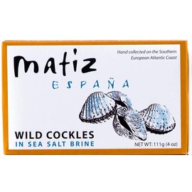 Matiz España Wild Cockles from Galicia, Spain in Natural Sea Salt Brine (4 oz.) Spanish Berberechos, Small Clams, Hand Packed, Size 45/55 (Pack of 1)
