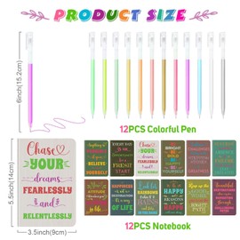 12 Pcs Mini Inspirational Notebooks Bulk with 12 Pcs Colorful Pens, Small Pocket Journal Notepads Set, Motivational Bulk Gifts for Women Men Teacher Student Kids,Fun School Office Supplies,3.5"x5.5"