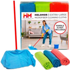 HELOMOR 3 Extra Large Floor Microfiber Cleaning Clothes, 30"x18" for Squeegee Mop, Multi-Purpose Color Rags, Reusable for House Floor Kitchen Car Window Highly Absorbent, Lint and Streak Free