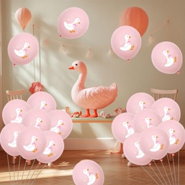 Goose Themed Birthday Party Decorations, Silly Goose Balloons Geese Baby Shower Decoration Farm Animal Theme Latex Balloons Set for Kids Birthday Baby Shower Party Supplies (Pink)