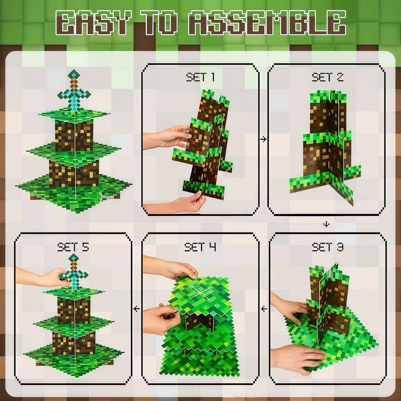AEEGO Pixel Game Style Cupcake Stand, Three-Tier Cupcake Stand, Premium