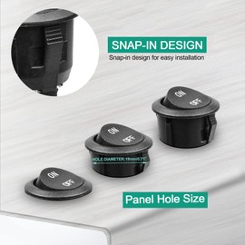 QTEATAK 5 Pcs SPST Snap-in ON-Off Mark 2 Pin Pre-Wired Round Snap Rocker Boat Switch Black AC 250V 6A 125V 10A for Car Auto Boat Household Appliances