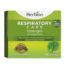 Herbion Respiratory Care Lozenges, Mint Flavour Herbal Blend for Throat Comfort & Respiratory Wellness 18 Lozenges, No Added Colours