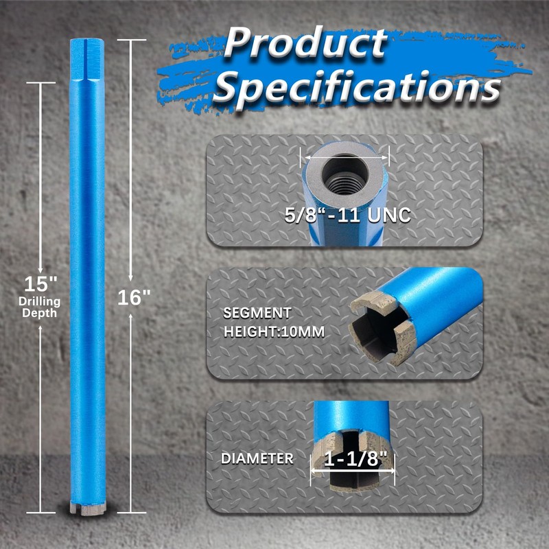 HBKEEN 1-1/8" Wet Diamond Core Drill Bits for Concrete with