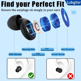 Ear Plugs for Sleep, Ultra-Comfy Reusable Noise-Reducing Earplugs for Sleep, Deep Focus, Travel, Noise Sensitivity, Flexible Hearing Protection, 50dB (SNR)
