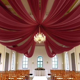 ROMANKAS Ceiling Draping Fabric Dusty Rose Ceiling Drapes for Weddings 5x30ft 2 Panels Wedding Arch Draping Fabric Chiffon Ceilings Drapery Voile Sheer Curtains for Party Ceremony Stage Swag