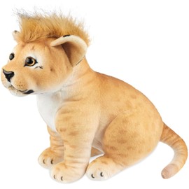 BRUBAKER Lion Cuddly Toy - 30 cm Soft Toy - Baby Plush Toy Predatory Cat Sitting - Children's Plush Toy - Brown