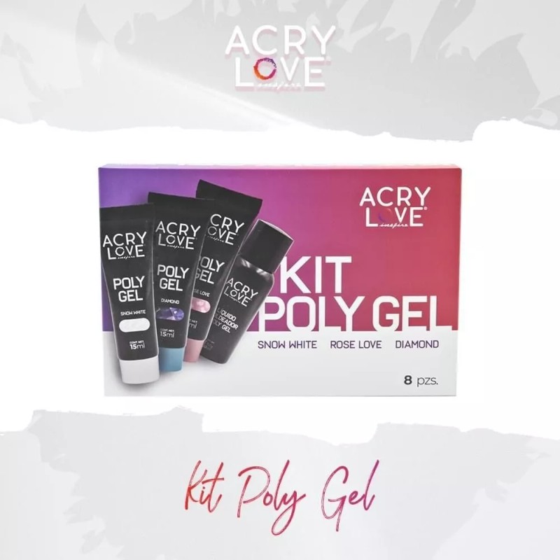 Acry Love Kit Poly Gel Uñas. 8 Pzs. Esmalte, Lima,