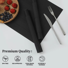 Leetaltree Black Frame Placemats Set of 6 - Heat Resistant Non-Slip Place mats for Dining Table, Washable Durable PVC Vinyl Woven Table Mats（Black Frame, 6）