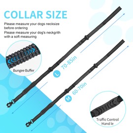 Moysoon High Reflective Stretch Dog Leash with Comfort 2 Padded Handles, with Car Seat Belt Buckle and Metal Carabiner, Black, (M)