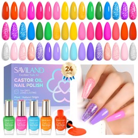 Saviland Color Gel Nail Set Manicure Set Quick Drying: 24 Trendy Colors Lock X Tech Regular Manicure Kit Neon Glitter Finger Bulk Manicure Non Gel Toe Nail Lacquer Gift Set for Women