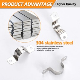 60 Pack M40 (1-1/2") Stainless Steel Pipe Straps - Heavy Duty U-Bracket Clamps with 2 Holes for Rigid Pipe, Cable, and Conduit Fastening (1.57" Width)