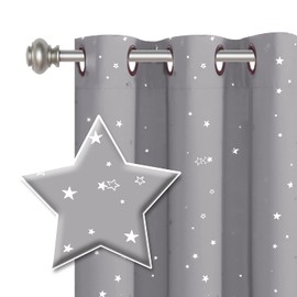 H.VERSAILTEX Blackout Star Curtains for Kids Room Boys Girls Twinkle Silver Stars Thermal Insulated Cute Thick Soft Curtain Drapes, Grommet Top, 1 Panel, 52" W x 84" L, Grey