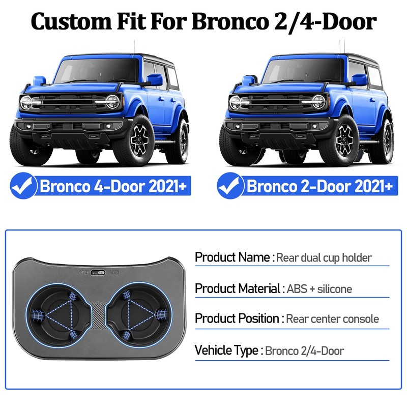 qbvk Removable Rear Cup Holder for Ford Bronco 2021 2022