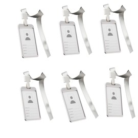 6 Piezas Porta Credencial Gafete Porta Gafete Aluminio Vertical de Porta credencial con cordón,Gafete para Oficina Negocios Exposición Útiles Escolares y Trabajo (Plata)
