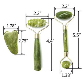 TIHOOD 6PCS Massage Tools Kits, 4 PCS Jade Roller Facial Ridged Roller Kits Skin Roller with 2 Pieces Scraping Massage Tools Anti Aging and Wrinkles f