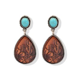 Western Outfit Earrings for Women Oval Turquoise Dangle Earrings Vintage Silver Drop Earrings Western Country Concert Outfits for Women Jewelry Gift