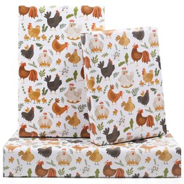 NEPOG Farm Hen Wrapping Paper for Boys Girls Kids, Rustic Farm Animal Rooster Hen Chicken Chick Pets Birthday Paper 6 Sheets Folded Flat 20x28 inches per Sheet for Birthday Party Baby Shower Supplies
