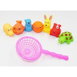 Happium Bad Squeaky Toys Mini Animals Rubber 7 Pieces Squeaky Toys with Net Bath Toy Paddling Pool Game Summer Water Fun Toy for Children