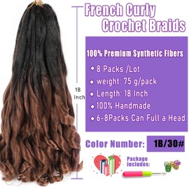 18Inch French Curl Braiding Hair 8Packs Pre Stretched Loose Wave Bouncy Braiding Hair French Curls Braids Hair Curly Synthetic Hair Extensions (1B/30#, 18 Zoll)