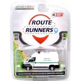 GREENLIGHT Green Light 1:64 Route Runners Series 4 "2018 Ram Pro Master - Mexican Social Security Ambulance Association"