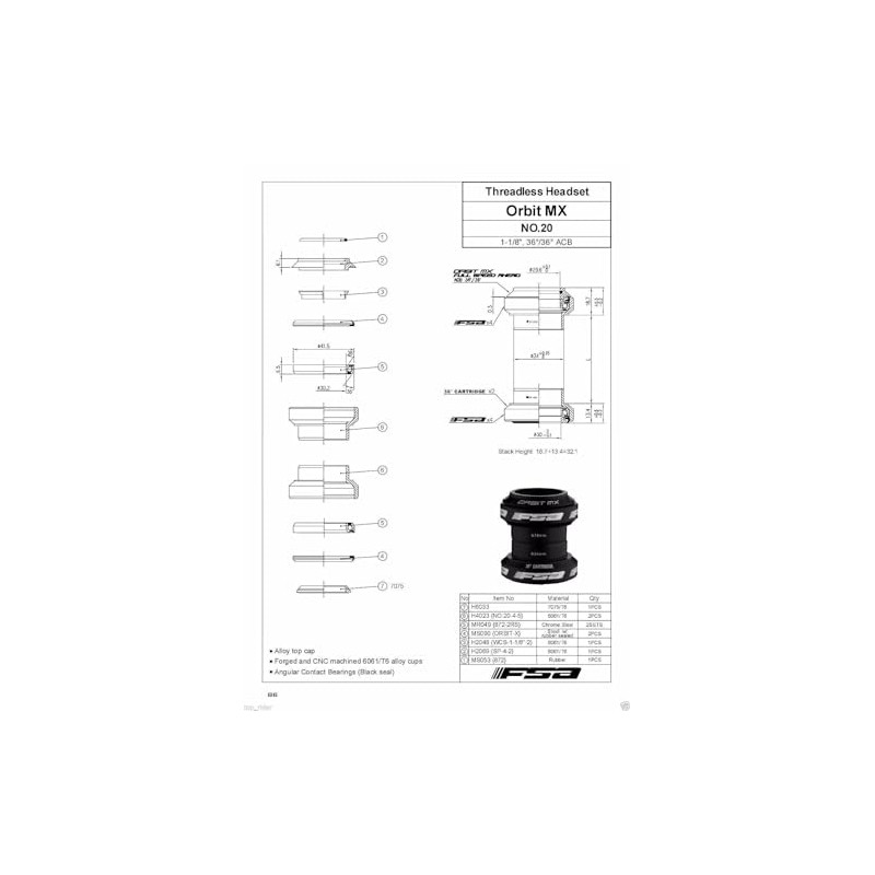 FSA Orbit MX 1-1/8Inches Threadless MTB Road Headset with Top