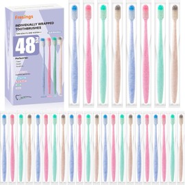 Cepillos de Dientes Desechables 48 Piezas Envueltos Individualmente, Cerdas Suaves, Cepillos de Viaje a Granel para Adultos Niños Huéspedes Hotel Hogar Camping Donación – 4 Colores, Paquete Manual Mini de Valor