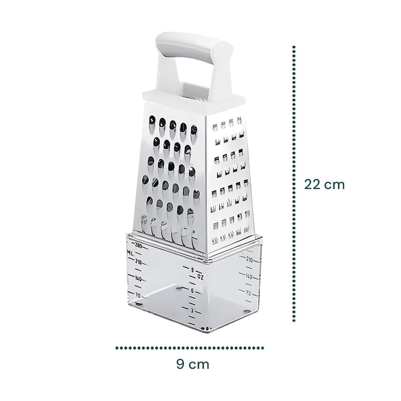 Wintem Stainless Steel 4 Sided Cheese Grater with Handy Dosing