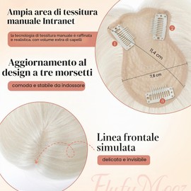 Flufymooz Topper in 100% veri capelli umani da donna, 25,4 cm, con clip in capelli veri, per diradare i capelli, copertura 3D a 360°, capelli naturali con base in seta 11,4 x 7,6 cm, biondo bianco