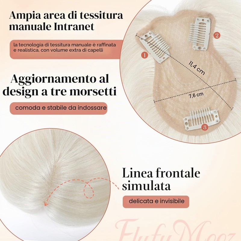 Flufymooz Topper in 100% veri capelli umani da donna, 25,4