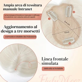 Flufymooz Topper in 100% veri capelli umani da donna, 25,4 cm, con clip in capelli veri, per diradare i capelli, copertura 3D a 360°, capelli naturali con base in seta 11,4 x 7,6 cm, biondo bianco