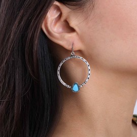 Cimenexe Bohemian Teardrop Turquoise Dangle Earrings Silver Turquoise Circle Drop Earrings Large Tribal Turquoise Circle Hoop Earrings Ethnic Turquoise Stone Earrings Jewellery for Women and Girls,