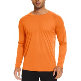 TACVASEN UPF Shirt Mens Summer Lightweight Shirts UV Proof T-Shirt Cycling Fitness Sun Protective Bike Sports T Shirts Orange