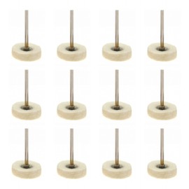 JZK 12 Pcs 25mm small wool buffing pad with 3mm shaft, wool felt polishing buffing wheel, finely polishing pad wheel for metal, stone, wood, jewellery and glass