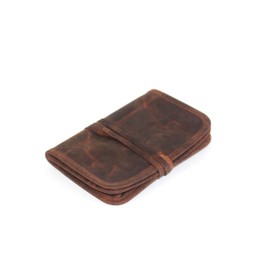 JYOS Genuine Hunter Leather Stationery Make-Up Wrap Case carry Pouch Headphone Holder Vintage Unisex