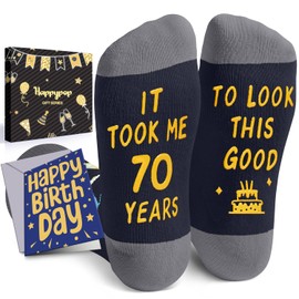 HAPPYPOP 70th Birthday Gifts Ideas - Socks for 70 Year Olds, 70th Birthday Gifts with Greeting Card for Him Her, Best Gifts for 70 Year Old Man Woman In Black