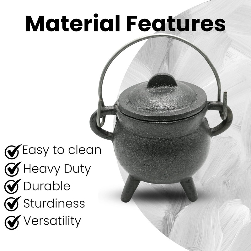 Reusable 4-Inch Cast Iron Cauldron Candle with Lid and Hanging