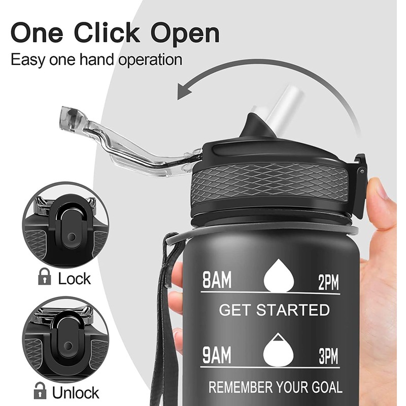 1l Water Bottles with Straw – Time Markings Motivational Sport