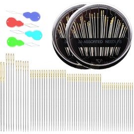 60 Pack Premium Sewing Sharp Needles for Hand Sewing Repair, 6 Sizes Assorted Needles 4 threaders (Random Colors), Large Eye Stitching Needles, Embroidery Needles, Sewing Needles